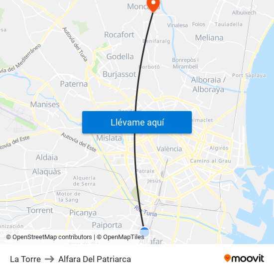 La Torre to Alfara Del Patriarca map
