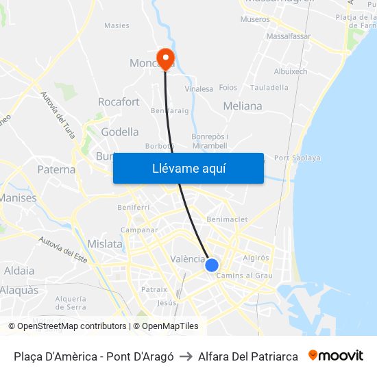 Plaça Amèrica to Alfara Del Patriarca map