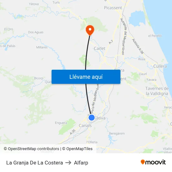 La Granja De La Costera to Alfarp map