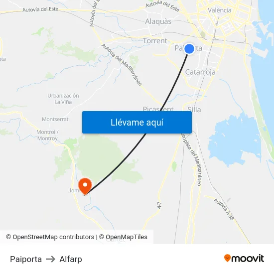 Paiporta to Alfarp map