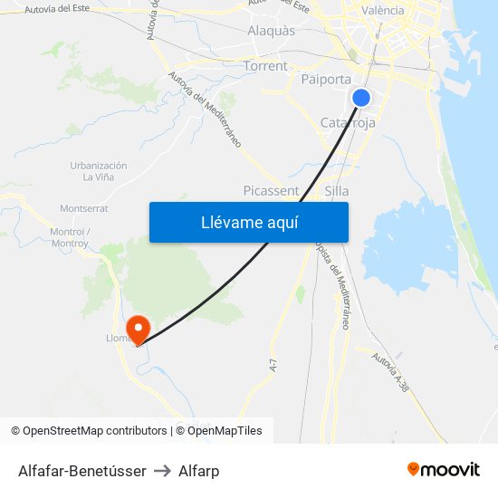 Alfafar-Benetússer to Alfarp map