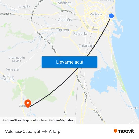 València-Cabanyal to Alfarp map