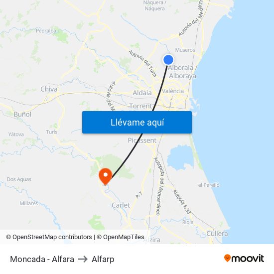 Moncada - Alfara to Alfarp map