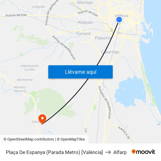 Plaça De Espanya (Parada Metro) [València] to Alfarp map