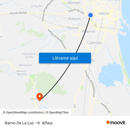 Barrio De La Luz to Alfarp map