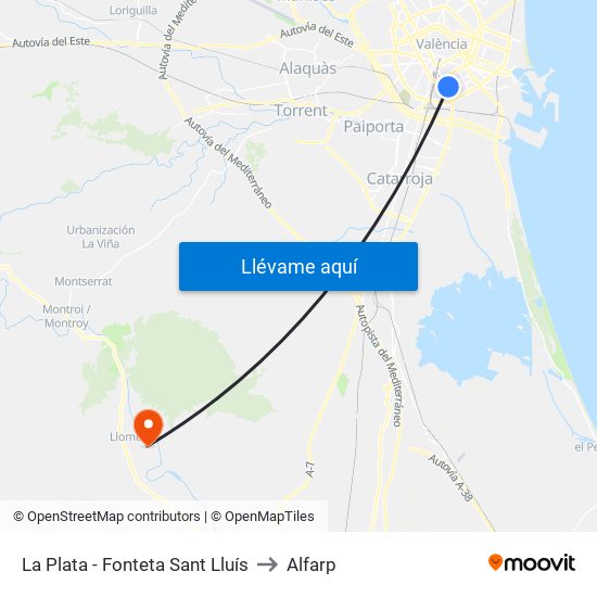 La Plata - Fonteta Sant Lluís to Alfarp map