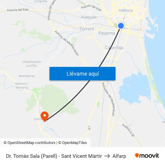 Dr. Tomàs Sala (Parell) - Sant Vicent Màrtir to Alfarp map