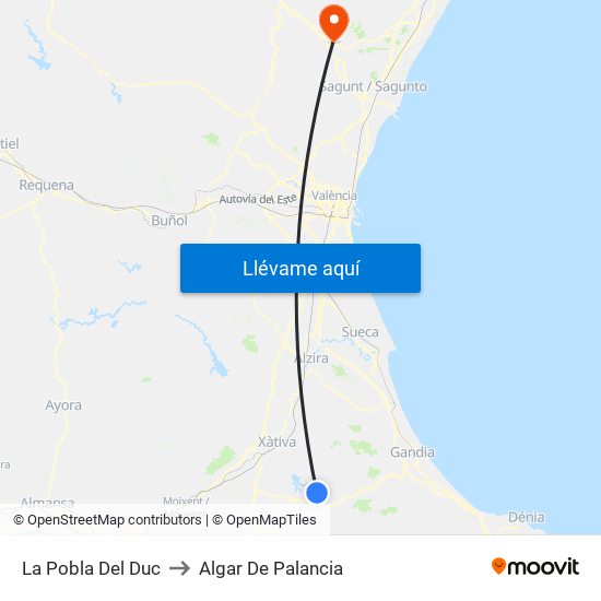 La Pobla Del Duc to Algar De Palancia map