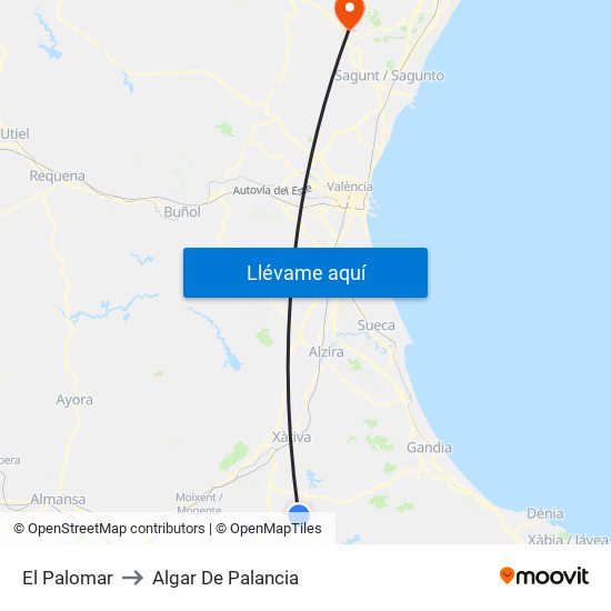 El Palomar to Algar De Palancia map