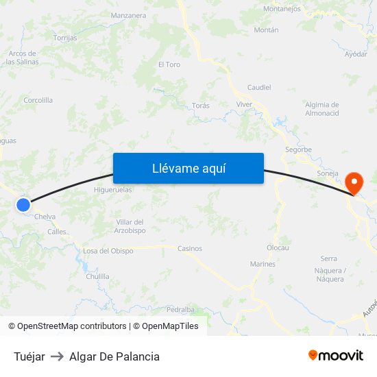 Tuéjar to Algar De Palancia map