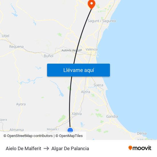Aielo De Malferit to Algar De Palancia map