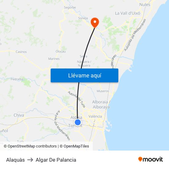 Alaquàs to Algar De Palancia map