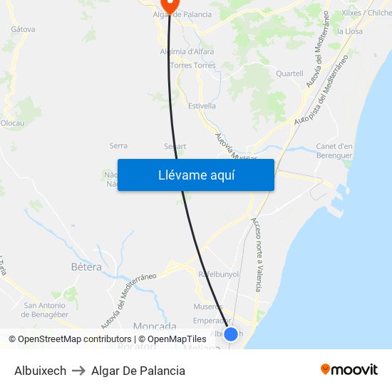 Albuixech to Algar De Palancia map