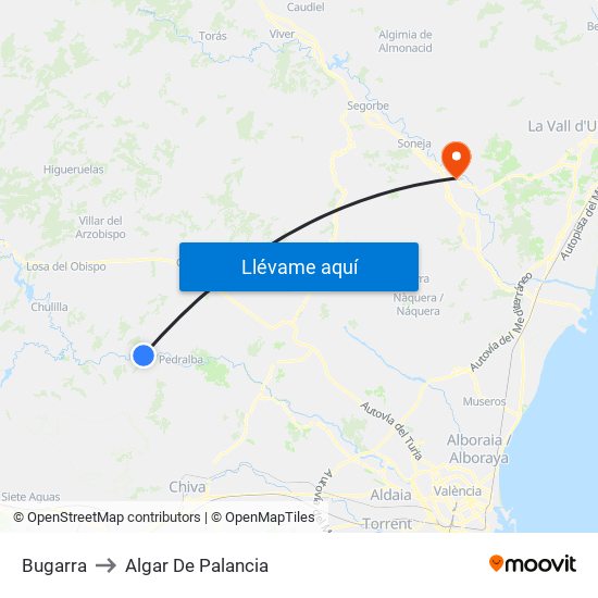 Bugarra to Algar De Palancia map