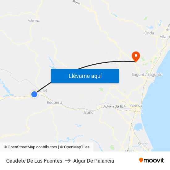 Caudete De Las Fuentes to Algar De Palancia map