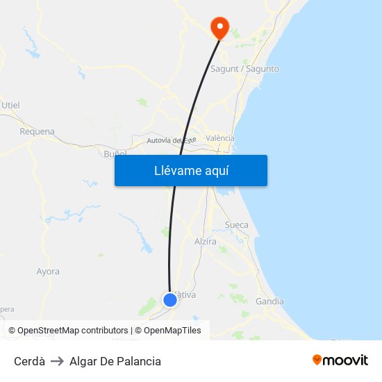 Cerdà to Algar De Palancia map
