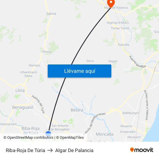 Riba-Roja De Túria to Algar De Palancia map