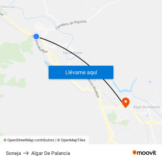 Soneja to Algar De Palancia map