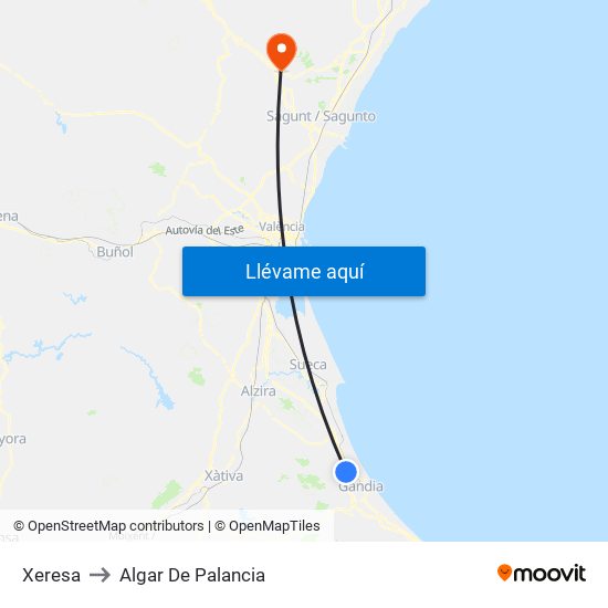 Xeresa to Algar De Palancia map
