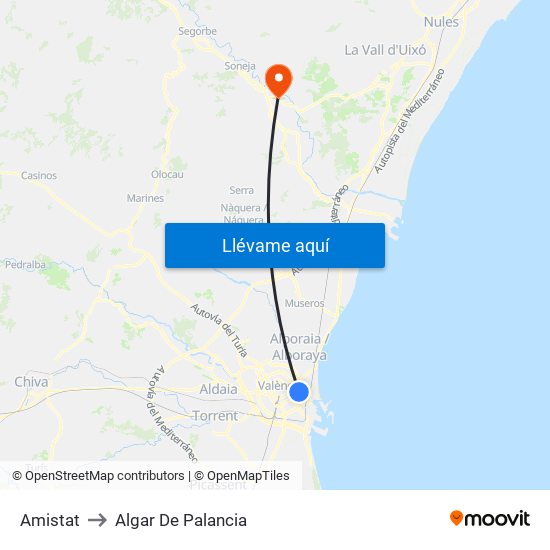 Amistat to Algar De Palancia map