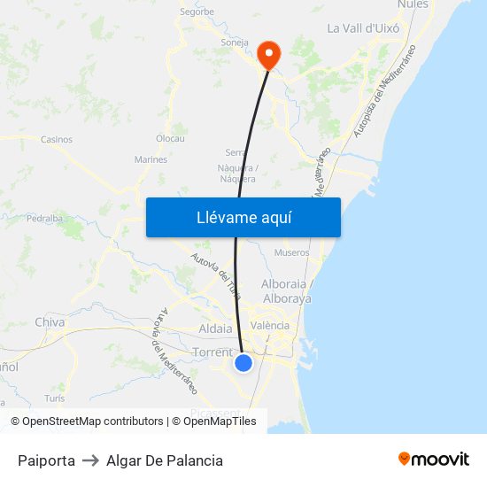 Paiporta to Algar De Palancia map