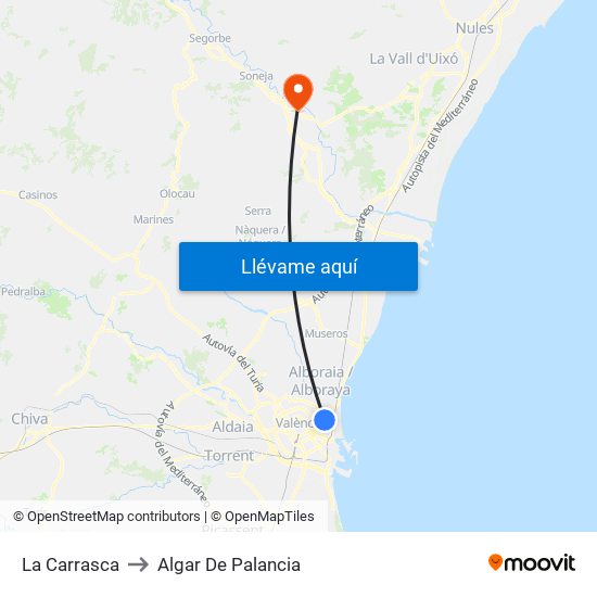 La Carrasca to Algar De Palancia map
