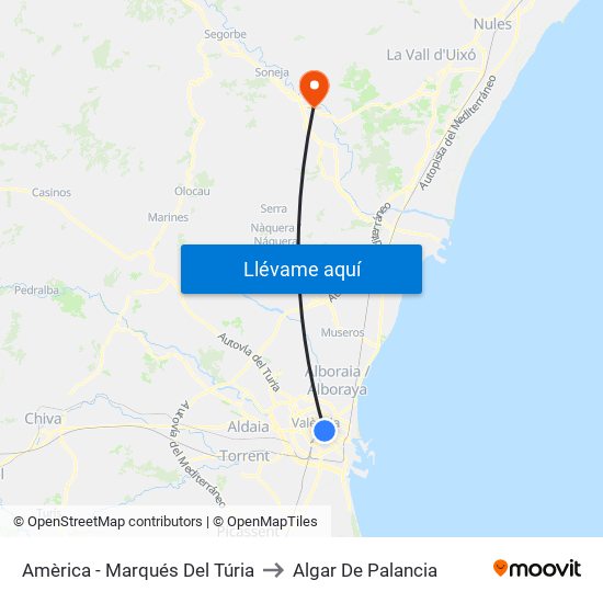 Amèrica - Marqués Del Túria to Algar De Palancia map