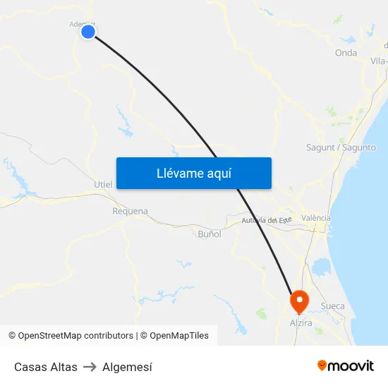 Casas Altas to Algemesí map