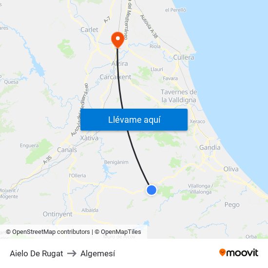 Aielo De Rugat to Algemesí map