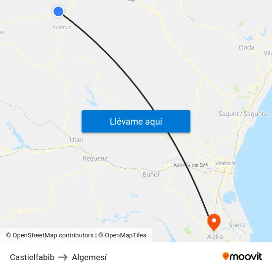 Castielfabib to Algemesí map