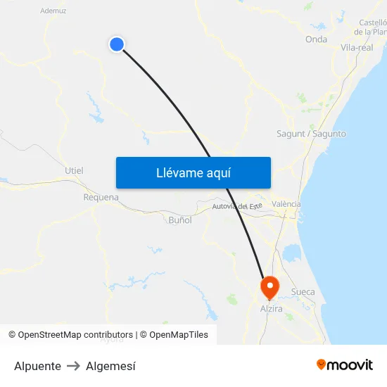 Alpuente to Algemesí map
