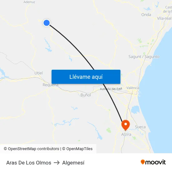 Aras De Los Olmos to Algemesí map