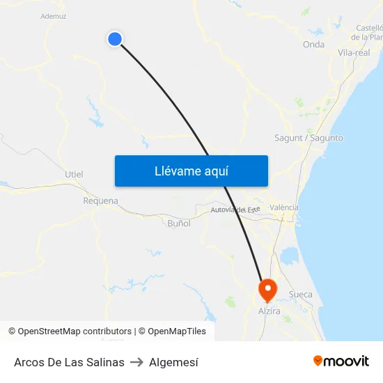 Arcos De Las Salinas to Algemesí map