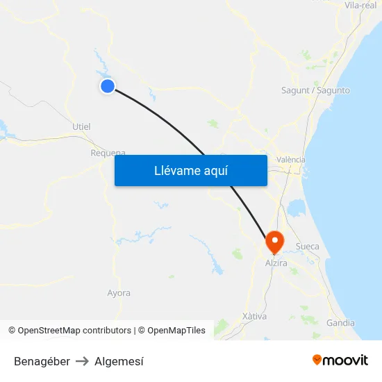 Benagéber to Algemesí map