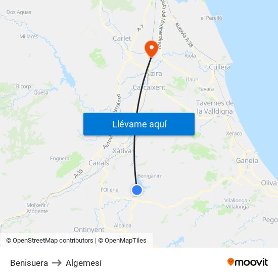 Benisuera to Algemesí map