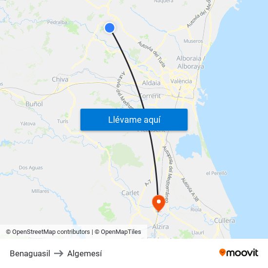 Benaguasil to Algemesí map
