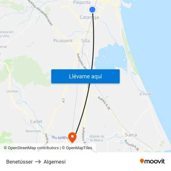 Benetússer to Algemesí map