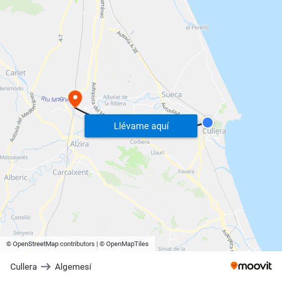 Cullera to Algemesí map