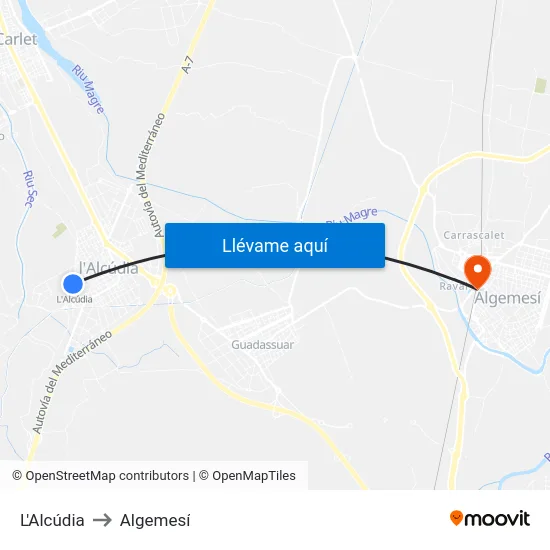 L'Alcúdia to Algemesí map