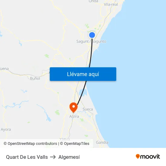 Quart De Les Valls to Algemesí map