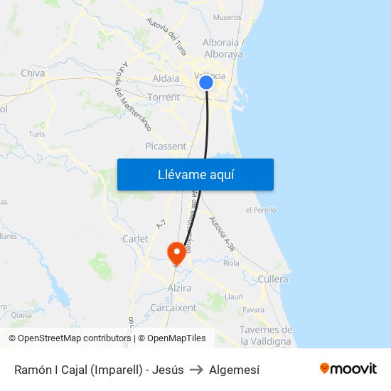 Ramón I Cajal (Imparell) - Jesús to Algemesí map