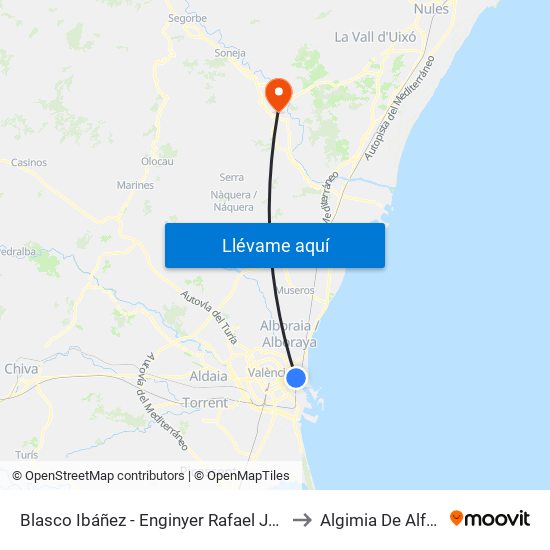 Blasco Ibáñez - Enginyer Rafael Janini to Algimia De Alfara map