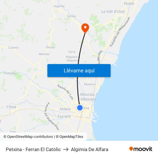 Petxina - Ferran El Catòlic to Algimia De Alfara map