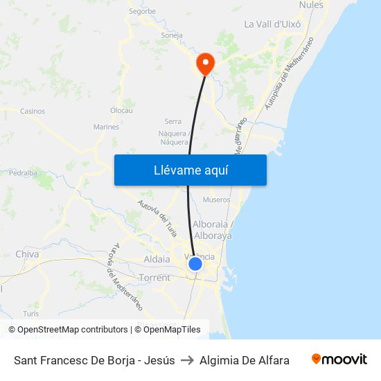 Sant Francesc De Borja - Jesús to Algimia De Alfara map