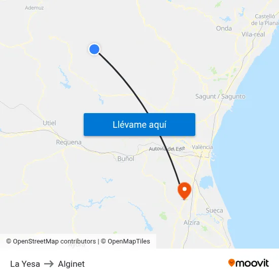 La Yesa to Alginet map