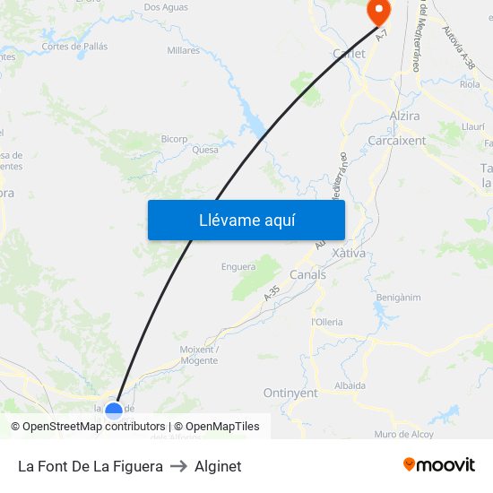 La Font De La Figuera to Alginet map
