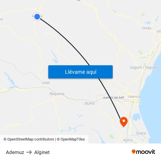 Ademuz to Alginet map