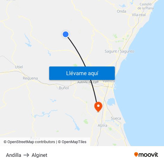 Andilla to Alginet map