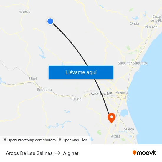 Arcos De Las Salinas to Alginet map