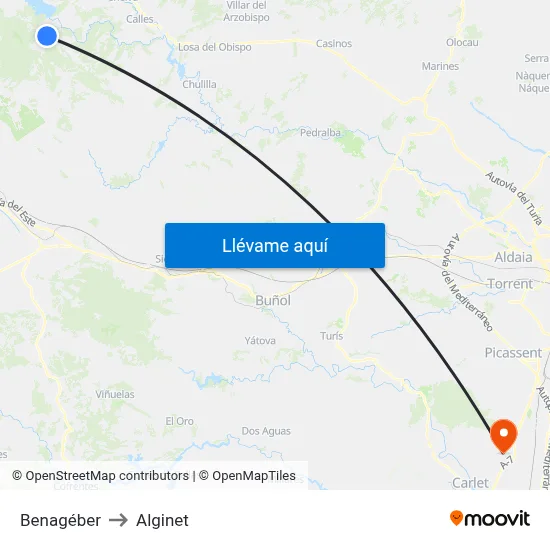 Benagéber to Alginet map